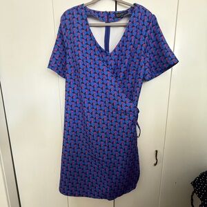 ELOQUII Blue and Red Geometric Romper with Skort Front